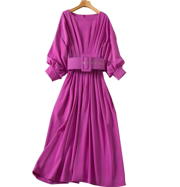 The Genevieve Long Sleeve Pleated Dress - Purple Hypersku L 