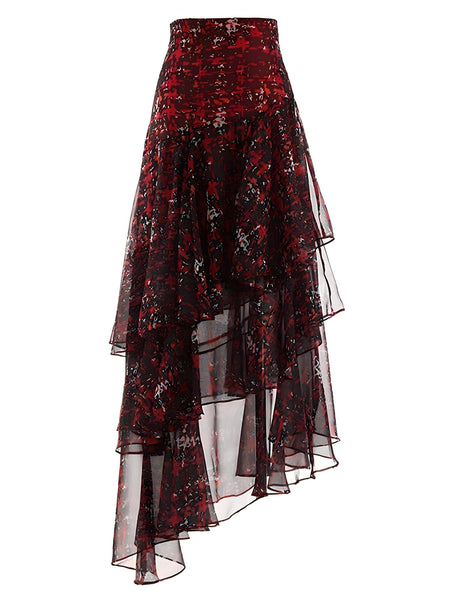 The Karis High-Waisted Asymmetrical Skirt - Multiple Colors 0 SA Styles Red S 