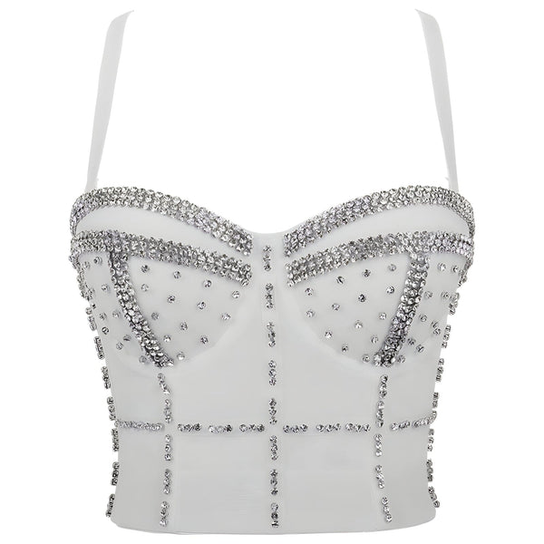 The Cardi Crop Top Rhinestone Camisole - Multiple Colors 0 SA Styles White S 