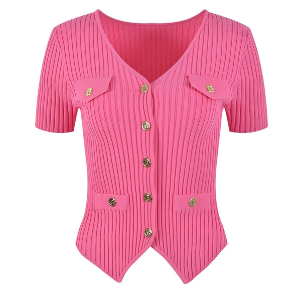 The Cadence Short Sleeve Knitted Blouse - Multiple Colors 0 SA Styles Fuchsia S 