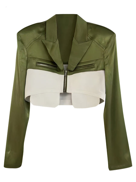 The Tracy Cropped Long Sleeve Blazer - Multiple Colors 0 SA Styles Green One Size 