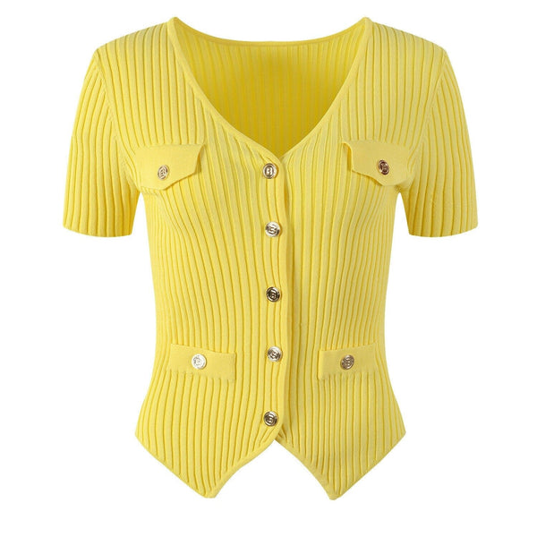 The Cadence Short Sleeve Knitted Blouse - Multiple Colors 0 SA Styles Yellow S 