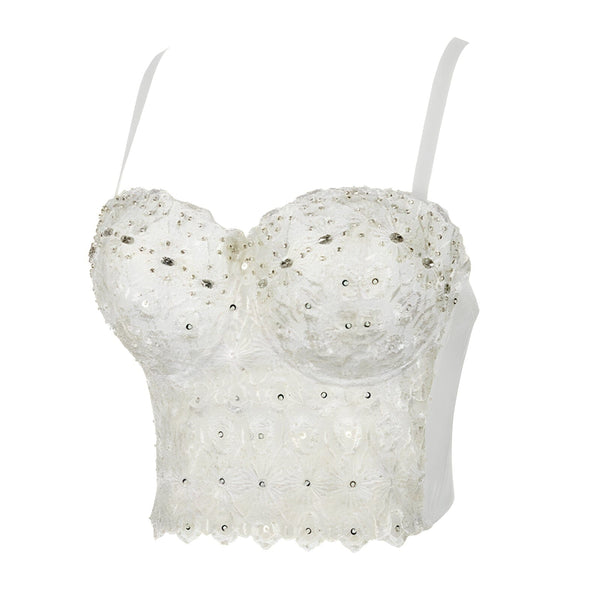 The Ayanna Crop Top Rhinestone Camisole - Multiple Colors 0 SA Styles White S 