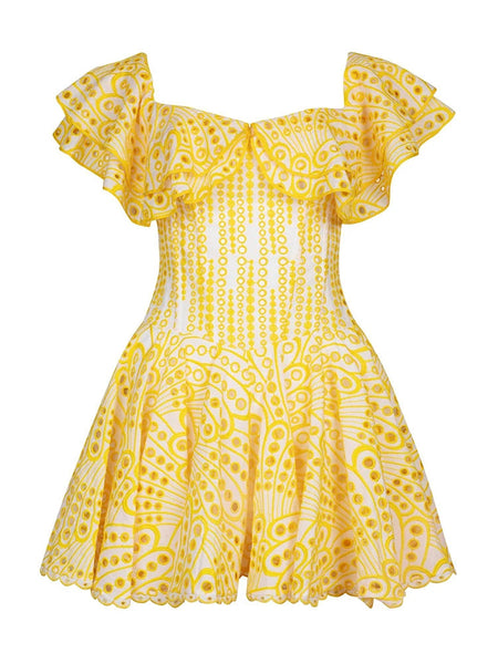 The Aria Alpine Short Sleeve High Waist Mini Dress - Multiple Colors SA Formal Yellow S 