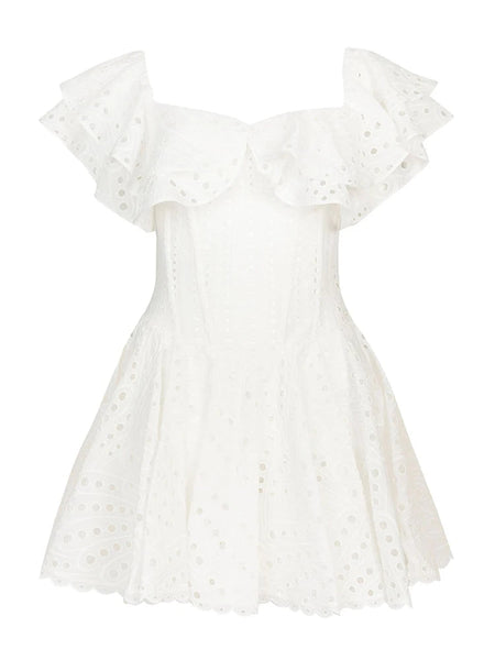The Aria Alpine Short Sleeve High Waist Mini Dress - Multiple Colors SA Formal white S 