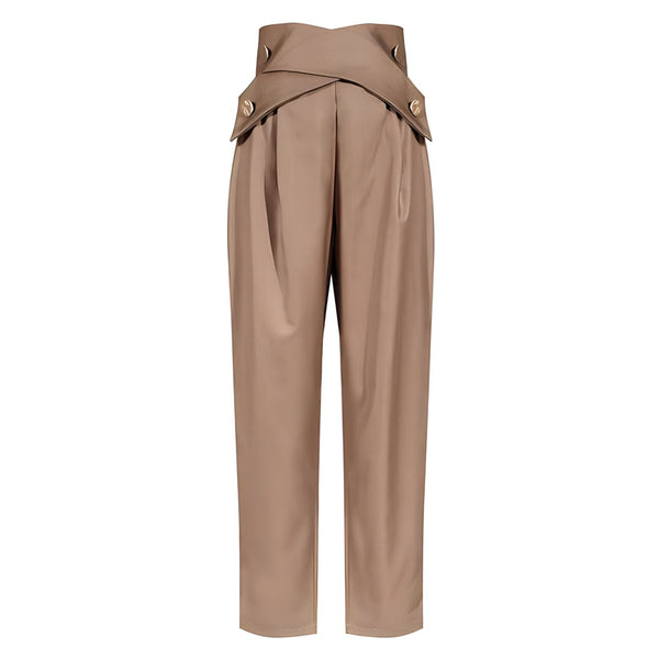 The Alexis High Waist Asymmetrical Trousers - Multiple Colors Sarah Ashley Khaki S 