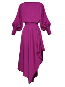 The Fuchsia Asymmetrical Two-Piece Long Sleeve Dress MoaaYina Official Store S 