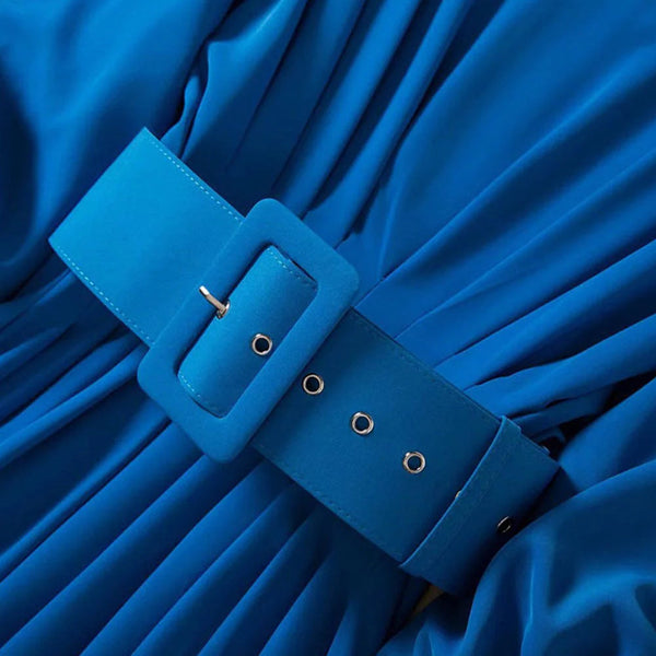 The Genevieve Long Sleeve Pleated Dress - Royal Blue Hypersku 
