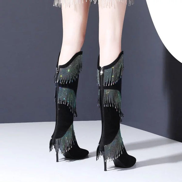 The Dallas Rhinestone Tassel Knee-High Boots 0 SA Styles 