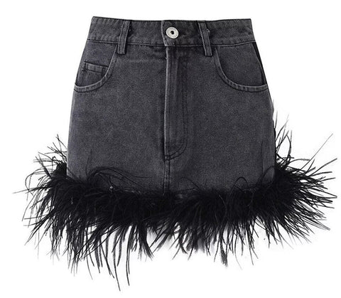 The Ostrich High-Waist Denim Mini Skirt 0 SA Styles S 