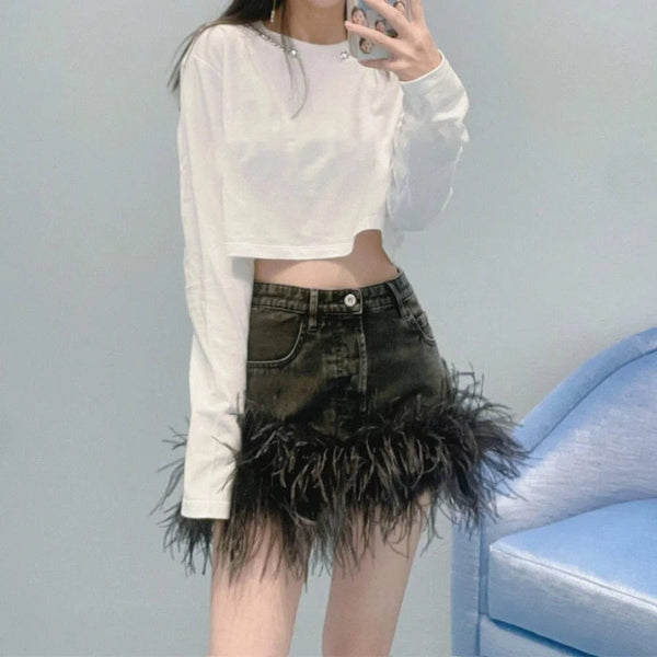 The Ostrich High-Waist Denim Mini Skirt 0 SA Styles 