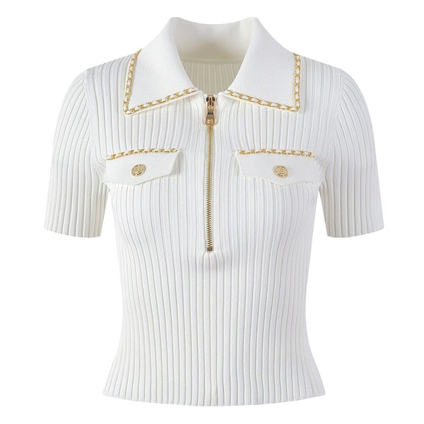The Blythe Short Sleeve Knitted Polo Shirt - Multiple Colors 0 SA Styles White S 