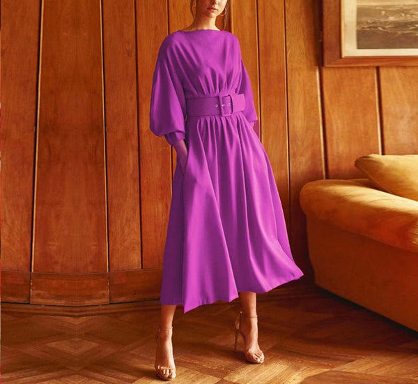The "Genevieve" Long Sleeve Pleated Dress - Purple Hypersku 