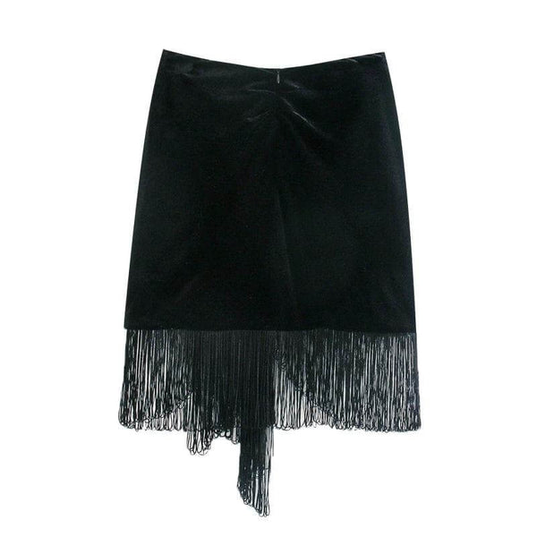 The "Savannah" Tassel Mini Skirt - Black Sarah Ashley 