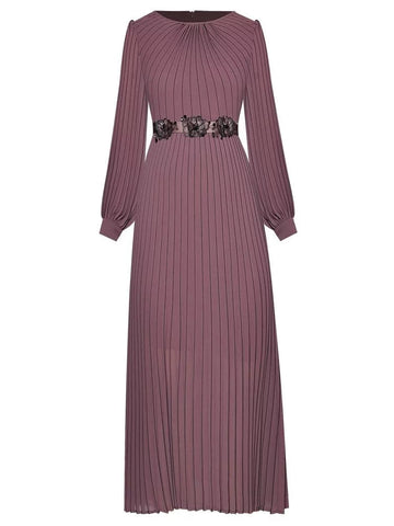 The Paige Long Sleeve Pleated Maxi Dress - Multiple Colors Delocah Official Store Violet S 