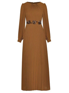 The Paige Long Sleeve Pleated Maxi Dress - Multiple Colors Delocah Official Store Amber S 