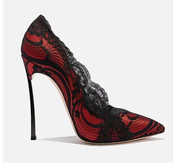 The Roselyn Lace High Heel Pumps - Multiple Colors Luke + Larry Red EU 33 / US 4 